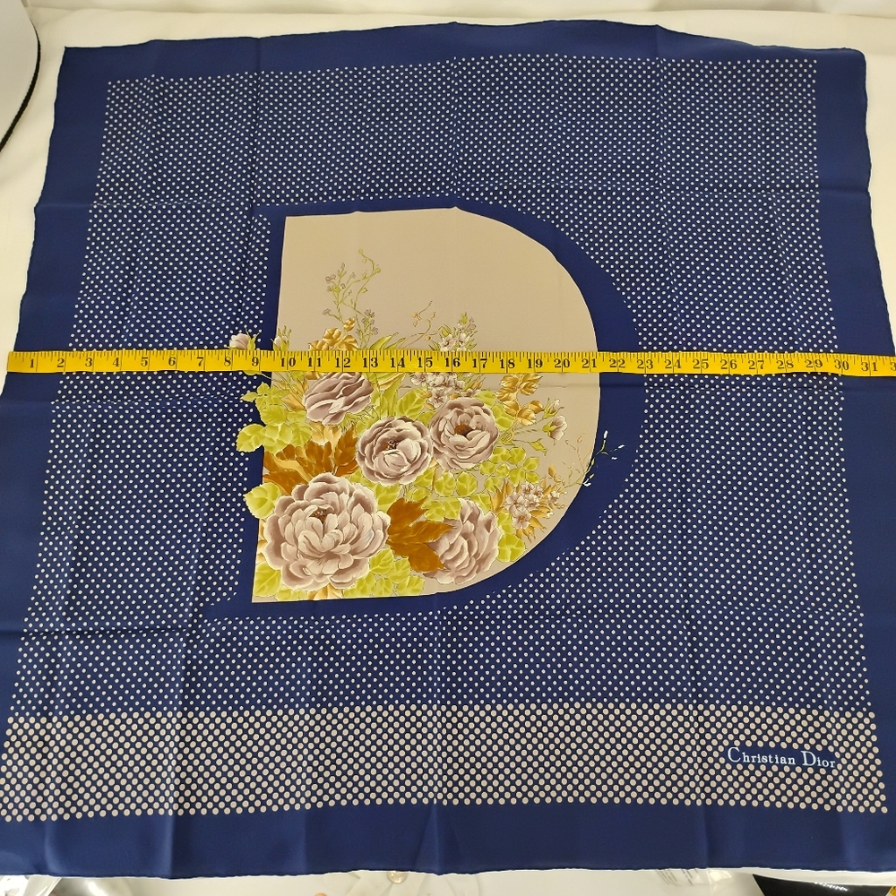 CHRISTIAN DIOR Blue and Cream Authentic Scarf - Picture 4 of 8